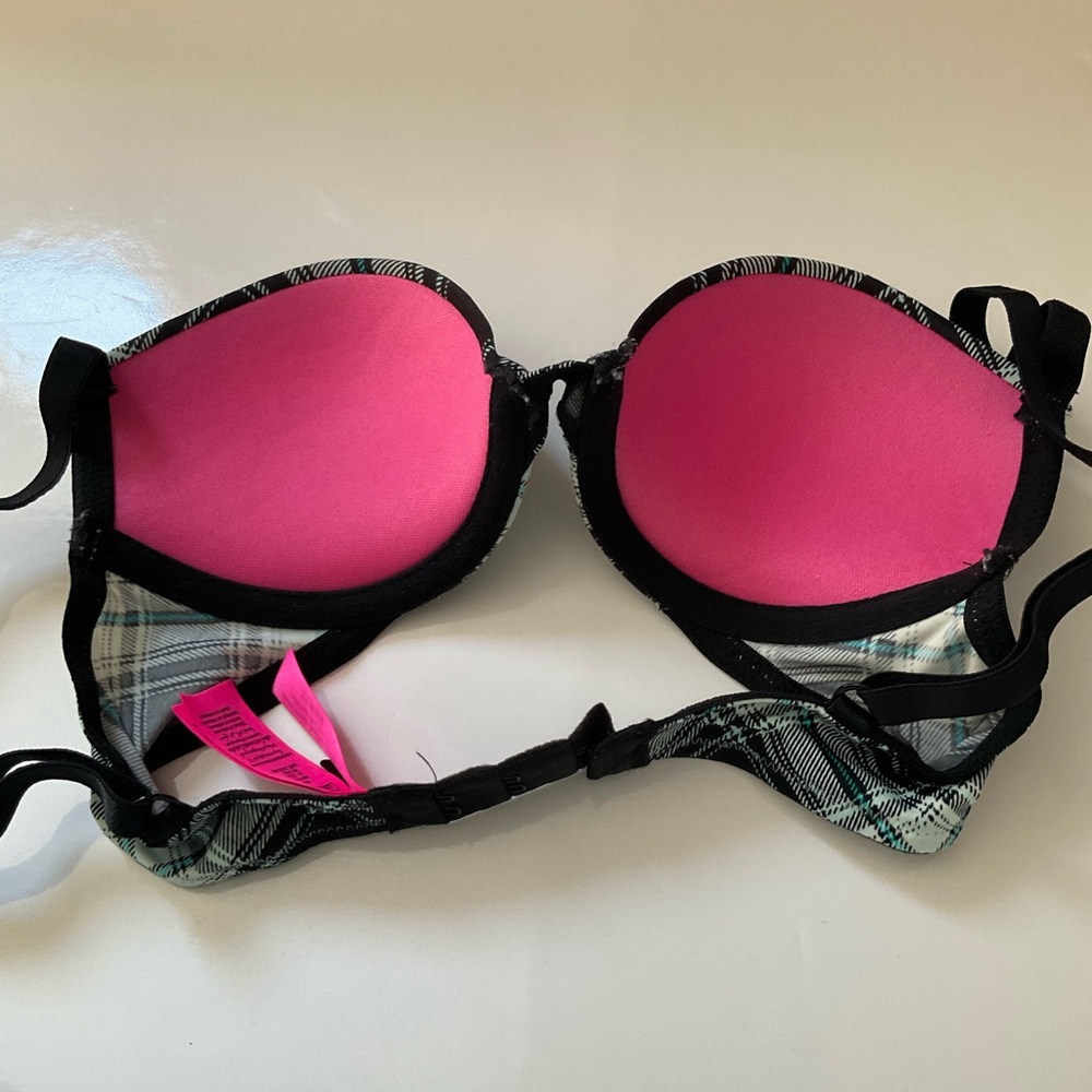 La Senza Remix Push Up Plunge Bra Teal Black Tartan Size 30A - Picture 6 of 9